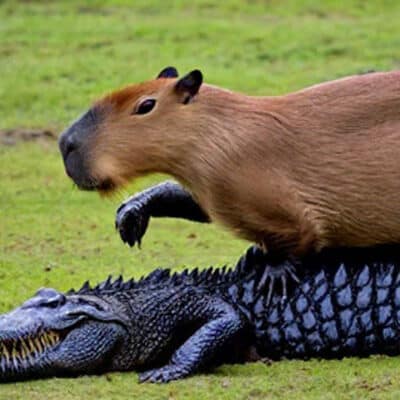 capybara riding alligator